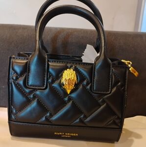 Women Black Quilted Mini Bag with Gold Detail